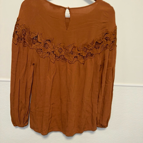 Women's Black Swan Blouse, Size S, Rust Oriana Orange Lace Top - Picture 3 of 10